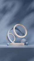 Geometrical shape backdrop and podium blue and terrazzo texture 3d rendering mockup in portrait photo