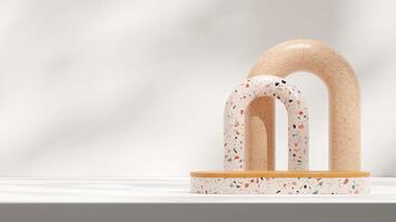 Terrazzo texture podium and backdrop 3d rendering mockup in landscape with white wall photo