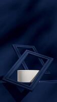 Abstract blue color geometric scene 3d rendering mockup in portrait layout with frame photo