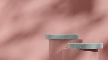 Bright empty scene 3d rendering mockup of green terrazzo texture podium and pink wall in landscape photo