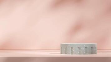 Minimal 3d rendering mockup empty scene of green terrazzo texture podium in landscape with tan wall photo