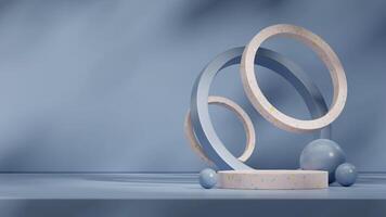 Geometrical shape backdrop and podium blue and terrazzo texture 3d rendering mockup in landscape photo