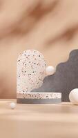 Geometrical shape 3d rendering mockup terrazzo and concrete texture podium in portrait with sphere photo