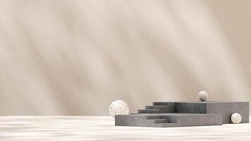 Concrete floor empty space podium 3d rendering mockup template in landscape with terrazzo sphere photo