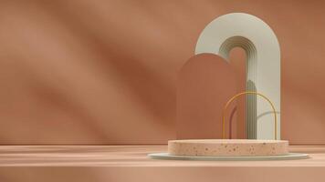 Landscape layout green and brown shape and arch 3d image render blank space terrazzo texture podium photo