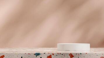 Minimal 3d rendering mockup scene template of white podium in landscape with terrazzo texture floor photo