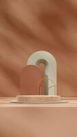 Portrait layout green and brown shape and arch 3d image render blank space terrazzo texture podium photo