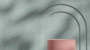 3d rendering mockup green terrazzo texture wall and pink empty podium in landscape with gobo light photo