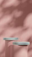 Bright empty scene 3d rendering mockup of green terrazzo texture podium and pink wall in portrait photo