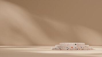 3d rendering template mockup scene colorful terrazzo texture podium in landscape with brown wall photo