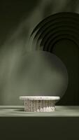 3d rendering mockup natural style terrazzo texture podium in portrait with glass and green wall photo