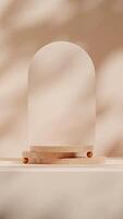 Beautiful portrait layout 3d rendering mockup of brown terrazzo texture podium with gold sphere photo