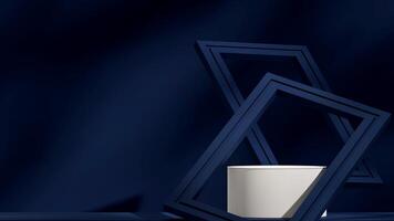 Abstract blue color geometric scene 3d rendering mockup in landscape layout with frame photo