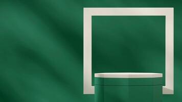 White and green podium in landscape with white frame and green wall 3d rendering mockup scene photo