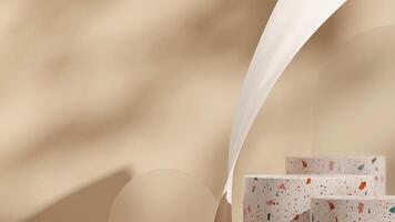 Landscape layout of white cloth and light brown wall 3d render blank space terrazzo texture podium photo