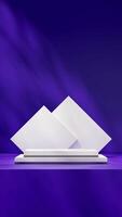 3d rendering mockup scene white color block podium in portrait with purple wall background photo