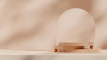 Beautiful landscape layout 3d rendering mockup of brown terrazzo texture podium with gold sphere photo