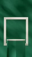 White and green podium in portrait with white frame and green wall 3d rendering mockup scene photo