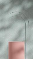 3d rendering mockup green terrazzo texture wall and pink empty podium in portrait with gobo light photo