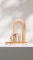 Terrazzo texture podium and backdrop 3d rendering mockup in portrait with white wall photo