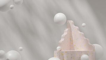 Dim light 3d rendering mockup empty scene in landscape with pink terrazzo texture and floating ball photo