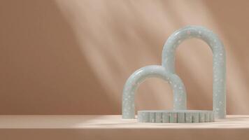 3d rendering mockup template of empty space green terrazzo texture podium in landscape with arches photo