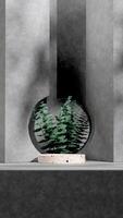 Bright 3d rendering empty scene of terrazzo texture podium in portrait with concrete and leaves photo