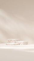 3d rendering mockup template white and terrazzo texture podium in portrait minimal simple scene photo