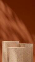 3d rendering mockup template of brown terrazzo podium in portrait with gobo light background photo