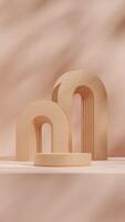 Orange color terrazzo texture 3d rendering mockup template of round podium in portrait with arch photo