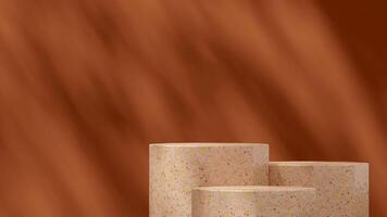3d rendering mockup template of brown terrazzo podium in landscape with gobo light background photo