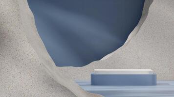 3d rendering mockup white and blue empty podium in landscape with terrazzo texture background photo