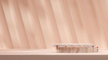 Light pink texture wall 3d rendering scene mockup colorful terrazzo texture podium in landscape photo