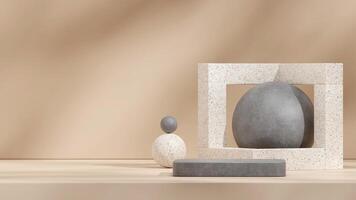 Minimal scene of concrete and terrazzo texture podium and sphere 3d render mockup in landscape photo