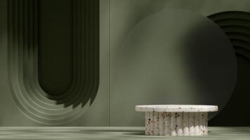 3d rendering mockup natural style terrazzo texture podium in landscape with glass and green wall photo