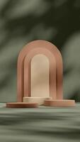 3d rendering image mockup of cylinder podium in portrait layout with boho rainbow backdrop photo