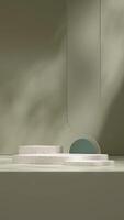 3d rendering template mockup of terrazzo texture podium in portrait with falling glass green wall photo