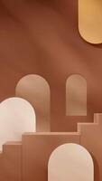 Brown stairs empty space in portrait with yellow and white arch window 3d rendering mockup template photo