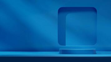 Minimal empty scene 3d rendering template mockup dark blue podium in landscape layout photo