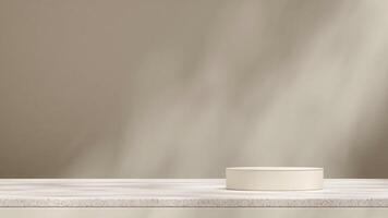 3d rendering mockup scene minimal gray podium in landscape with terrazzo texture table and gobo photo