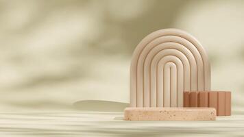 Mockup template brown terrazzo texture podium in landscape with brown arch and pillar 3d rendering photo