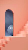 3d rendering mockup template of pink scene stair podium in portrait with blue sphere background photo