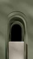 Green arch background 3d rendering mockup space of natural terrazzo texture podium in portrait photo