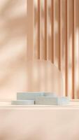 Space mockup of green terrazzo texture podium in portrait with frosted glass and wall 3d rendering photo