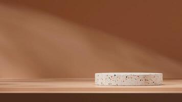 3d rendering template mockup of terrazzo texture cylinder podium in landscape with gobo light photo