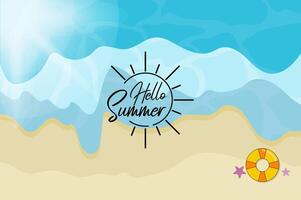 hello summer text with beach top view background vector