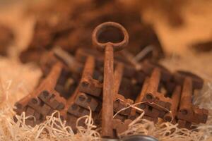 Unusual chocolate products. Chocolate in the shape of an old door key photo
