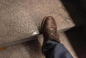 Slippery steps after rain. Danger of falling photo