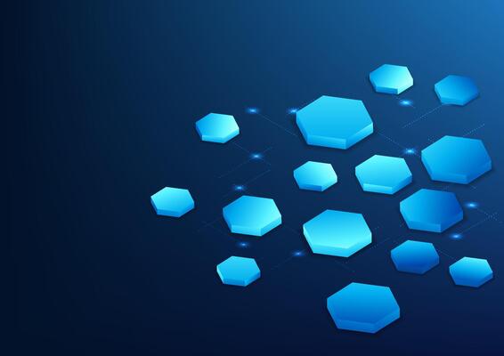 Abstract background technology hexagonal geometric shapes placed on digital lines of various sizes. technology wallpaper brochure poster