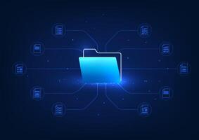 Digital data storage technology Document file icon linked to document sheet It represents digital document files stored on servers using high-speed internet that are secure and always available. vector